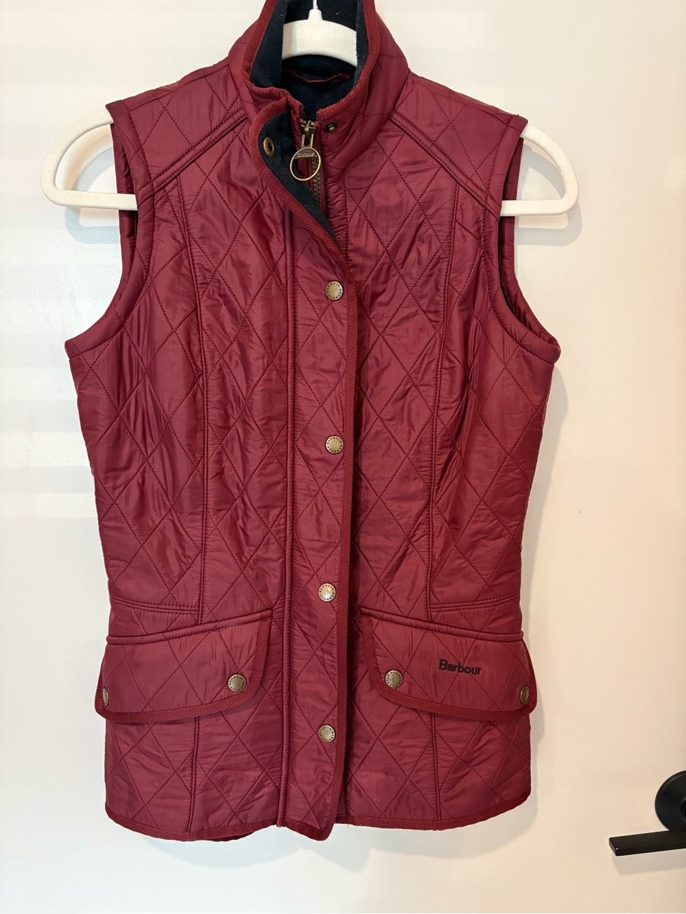 Barbour Quilted Cavalry Gilet Vest in Cabernet Burgundy Maroon Fleece Lined 4